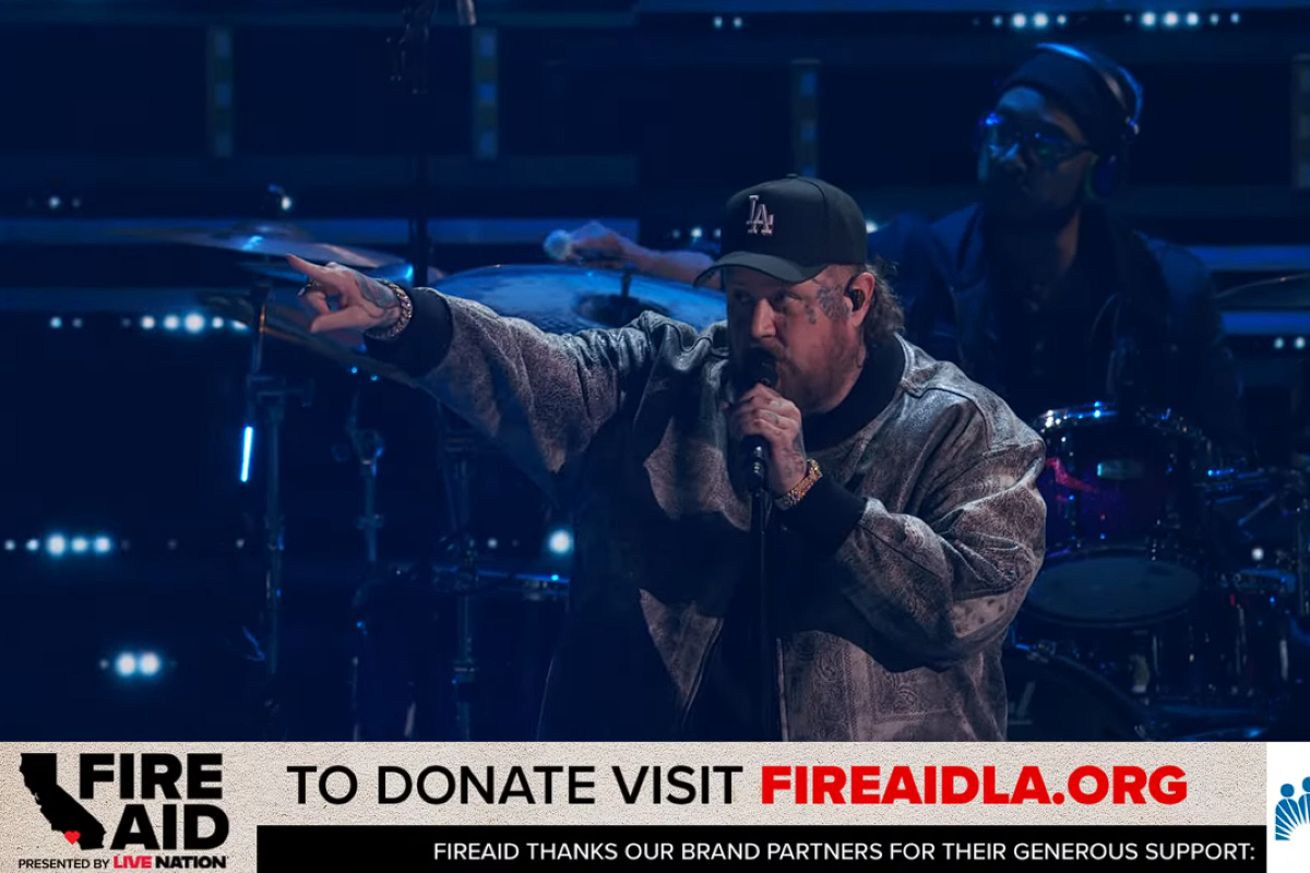 Jelly Roll performing at the FireAid concert