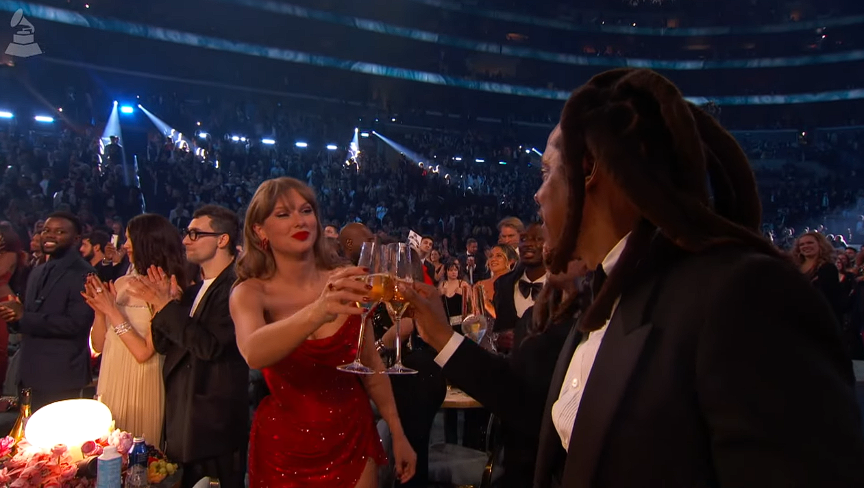 Jay Z and Taylor Swift celebrating Beyonce's win